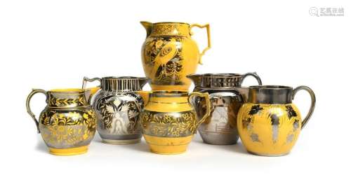 Six Staffordshire pearlware silver lustre jugs c.1…
