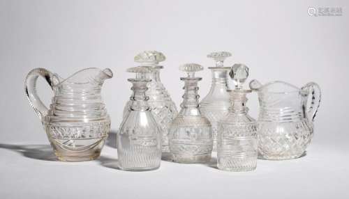 Five glass decanters and stoppers 19th century, cu…