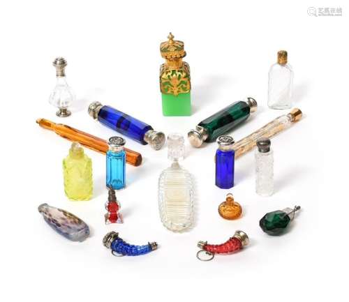 A collection of glass scent bottles, comprising: s…