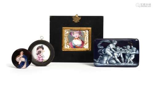 Four enamel plaques or box lids 18th/19th century,…