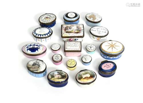 A group of 13 enamel patch boxes and five pill box…