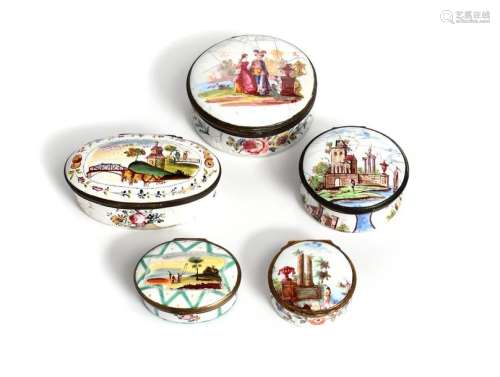 Five English enamel snuff boxes 2nd half 18th cent…