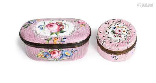 Two English enamel snuff boxes c.1760 75, one oval…