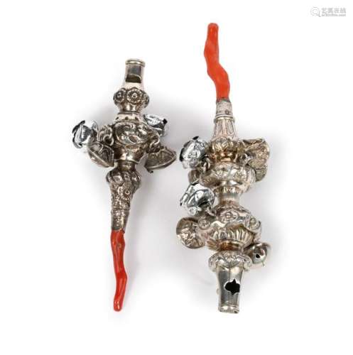 Λ A Victorian silver baby's rattle and whistle, by…
