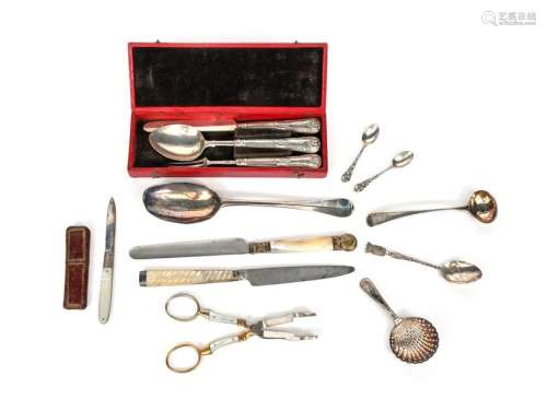 A mixed lot of silver flatware, comprising: a thre…