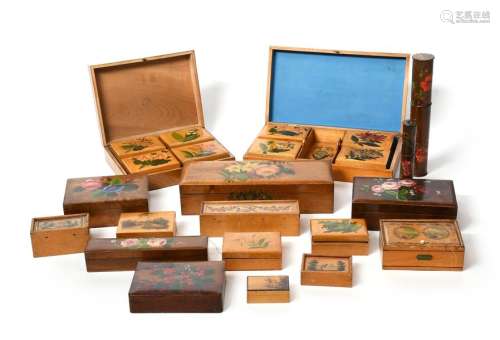 Seventeen painted wooden boxes most 19th century, …