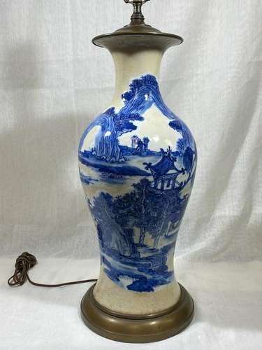 Chinese Blue White Porcelain Vase Fisherman Vase Lamp