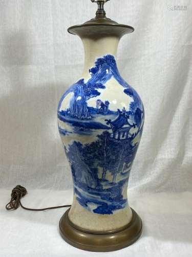 Chinese Blue White Porcelain Vase Fisherman Vase Lamp