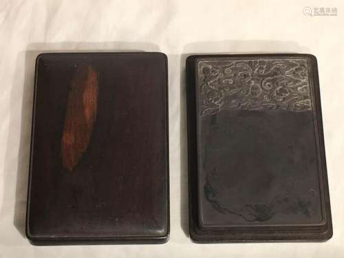 Chinese Inkstone with Bats - Rosewood Case