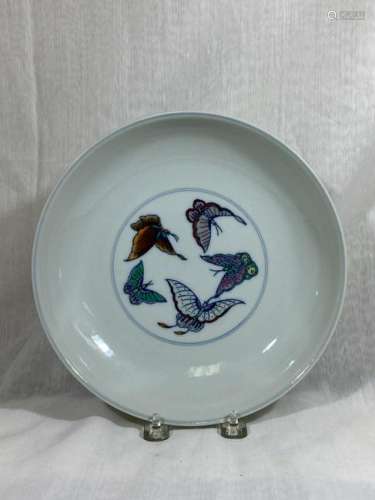 Chinese Doucai Porcelain Dish with Butterfly