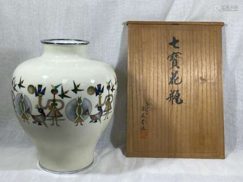 Japanese Art Deco Cloisonne Vase with Fitted Box