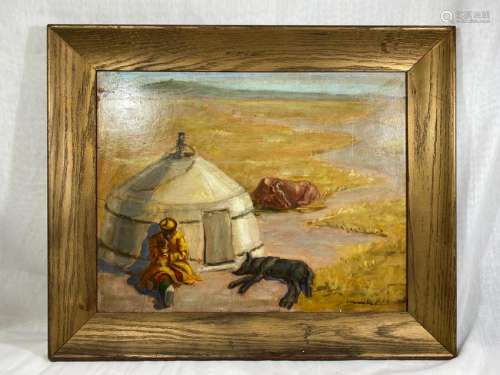 Oil Painting on Board of Mongolian