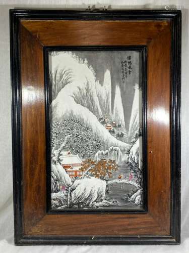 Large Chinese Porcelain Plaque with Snow Scene