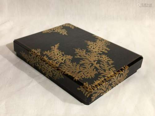 Japanese Black Lacquer Box with Gold Leaf Lacquer