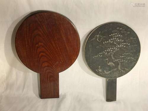 Japanese Bronze Mirror with Original Wood Case