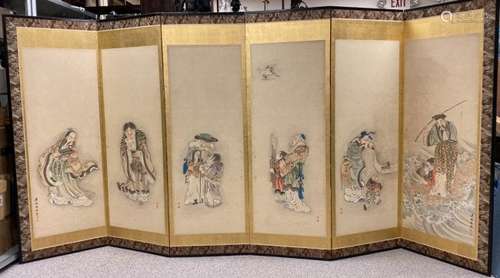 Japanese Six Fold Screen with Diety