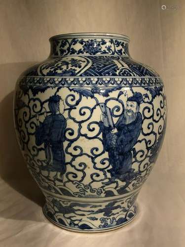 Chinese Large Blue White Porcelain Jar with Immortals