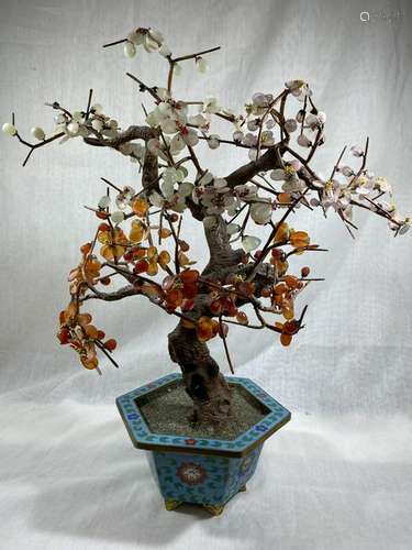 Chinese Cloisonne Planter with Jade Tree