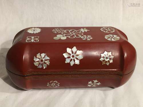 Chinese Red Lacquer Box with Mother of Pearl Inlay