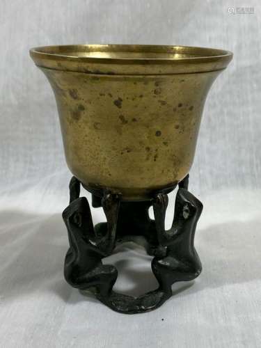 Japanese Bronze Vase with Frog