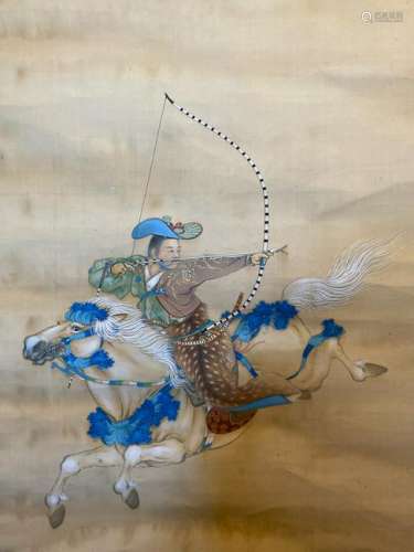 Japanese Scroll Painting - Warrior on Horse