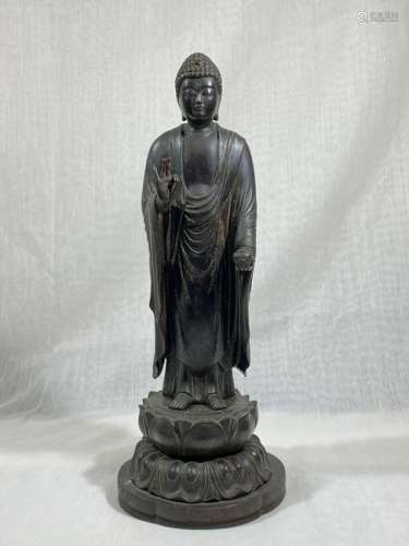 Japanese Bronze Standing Buddha with Inscription