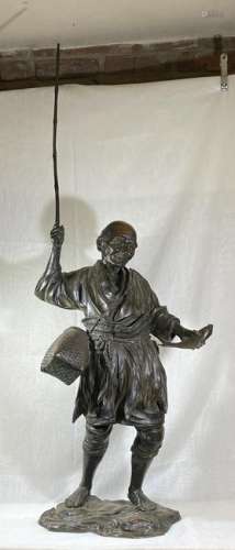 Japanese Meiji Bronze Fisherman - Massive