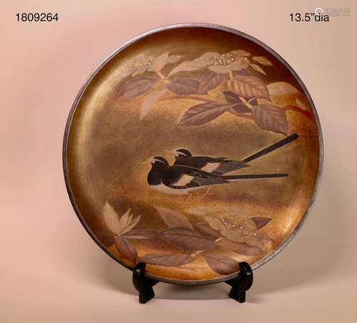 Nice Japanese Lacquer Charger with Bird Scene - Signed