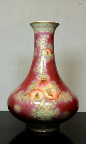 Chinese Oxblood Vase with Famille Rose Fruits - Albert