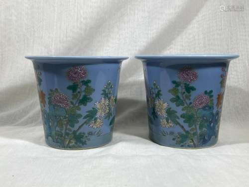 Pair Chinese Blue Porcelain Planters