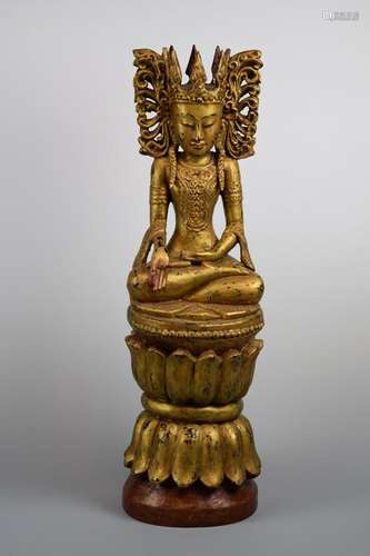 South East Asian Burmese Gold Lacquered Wood Buddha