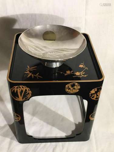 Japanese Lacquer Stand and Silver Bowl