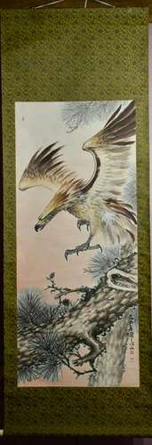 Japanese Water Color Scroll Painting - Hawk