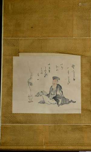 Japanese Water Color Scroll Painting - Elder