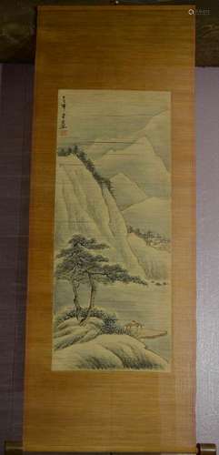 Japanese Water Color Scroll Painting - On bamboo