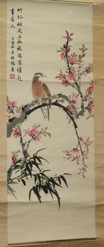 Chinese Scroll Painting of Bird with Peach Flower