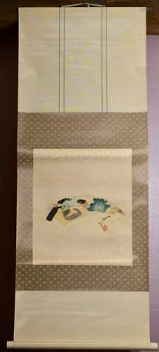 Japanese Water Color Scroll Painting - Fan
