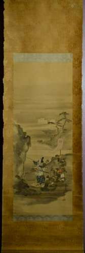 Japanese Water Color Scroll Painting - Samurai
