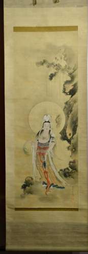 Japanese Water Color Scroll Painting - Kuanyin with