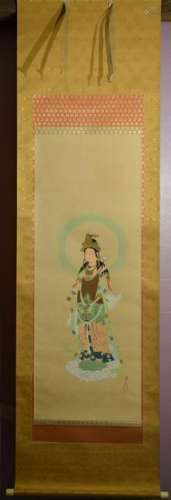 Japanese Water Color Scroll Painting - Kuanyin