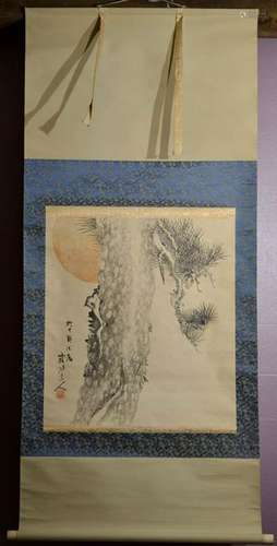 Japanese Water Color Scroll Painting - Morning Pine