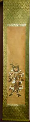 Japanese Water Color Scroll Painting - Warrior