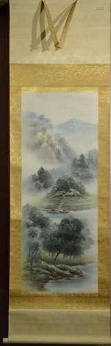 Japanese Water Color Scroll Painting - Lake Scene