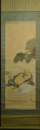 Japanese Water Color Scroll Painting - Hotei