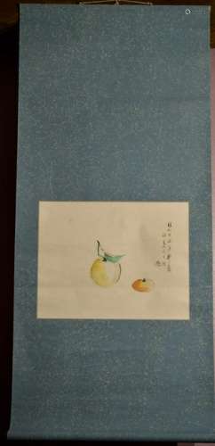 Japanese Water Color Scroll Painting -Fruits