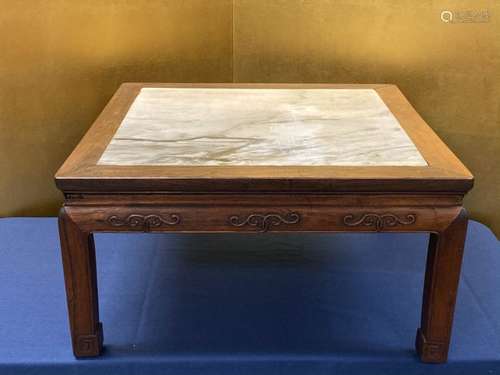 Chinese Hardwood Square Table with Dream Stone