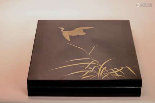 Fine Japanese Lacquer Box with Silver Trim