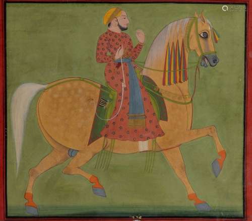 AN INDIAN MINIATURE DEPICTING A MAN ON A HORSE