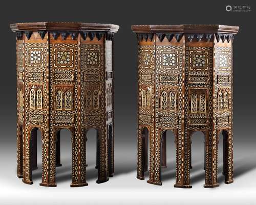 A PAIR OF VERY LARGE AND IMPRESSIVE OTTOMAN TABLES