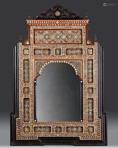 AN OTTOMAN BONE AND MOTHER AND PEARL INLAID MIRROR